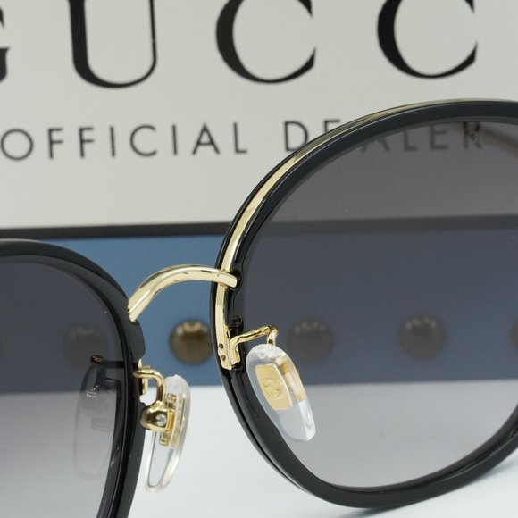 Gucci GG0606SK 001 Square Sunglasses - Black/Gold/Grey - Picture 4 of 10